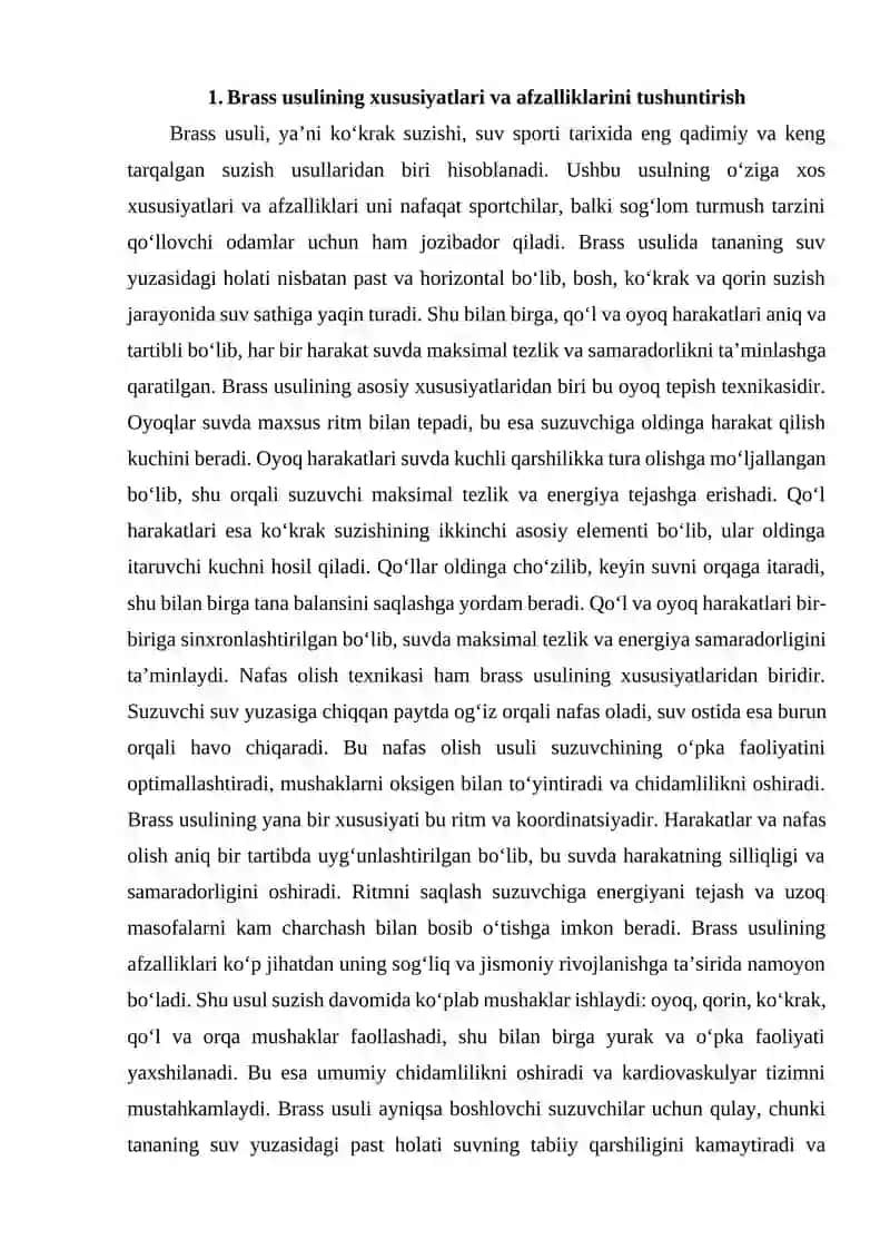 Brass usulida suzish texnikasini o‘rgatish 2