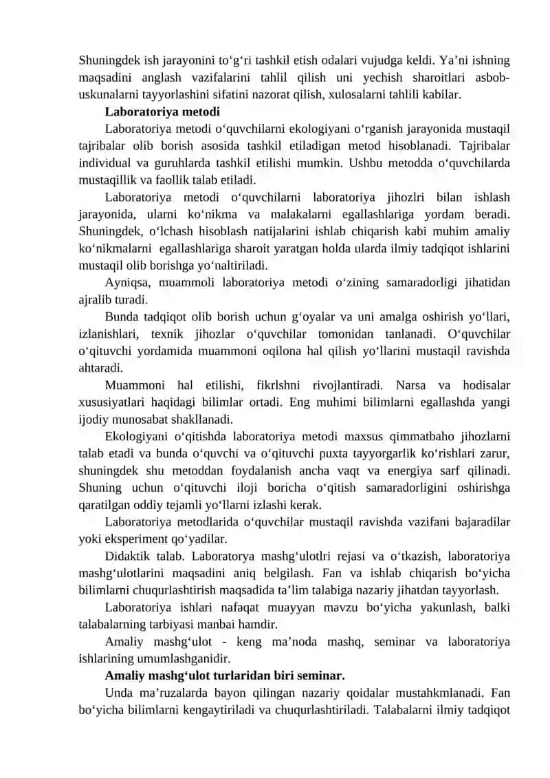 Tabiiy fanlar nazariyasi va metodikasi fanida amaliy va laboratoriya ishlarini uyshtirish 2