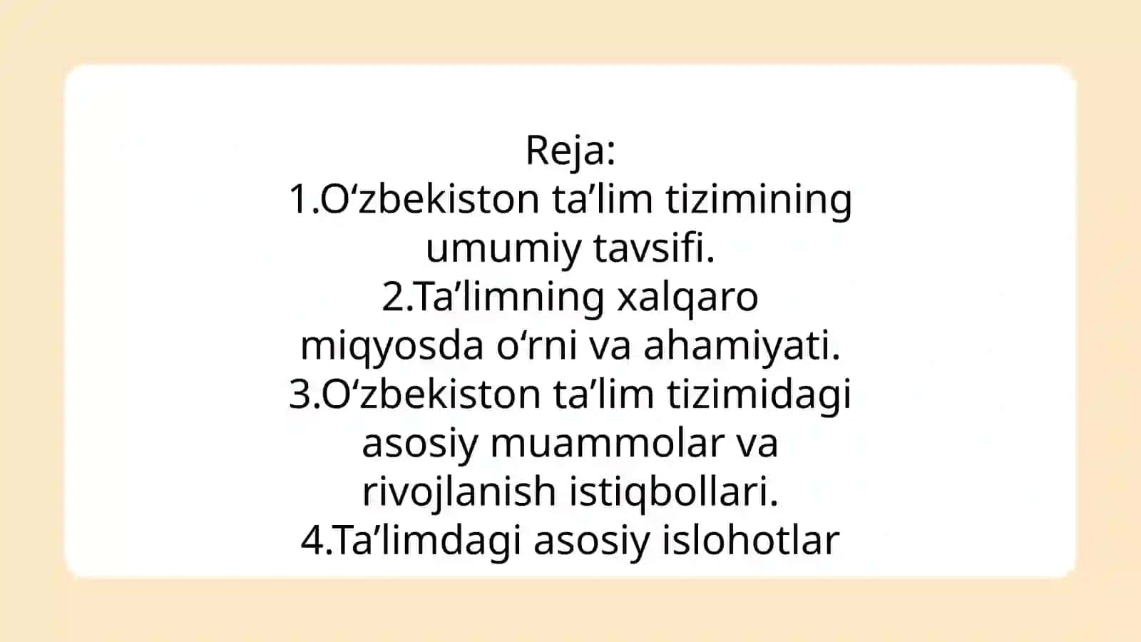 O'ZBEKISTON RESPUBLIKASIDA TA'LIM SOHASIDA AMALGA OSHIRILGAN ISLOHOTLAR 2