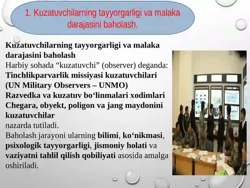 Tinchlikkparvarlik operatsiyalari o'tkazish bo'yicha tajriballarni kuzatib berish evalutsiyasi 2