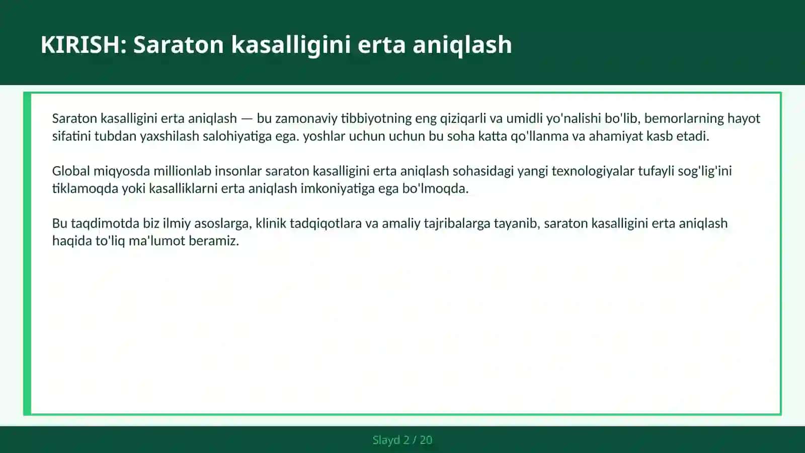 SARATON KASALLIGINI ERTA ANIQLASH 2