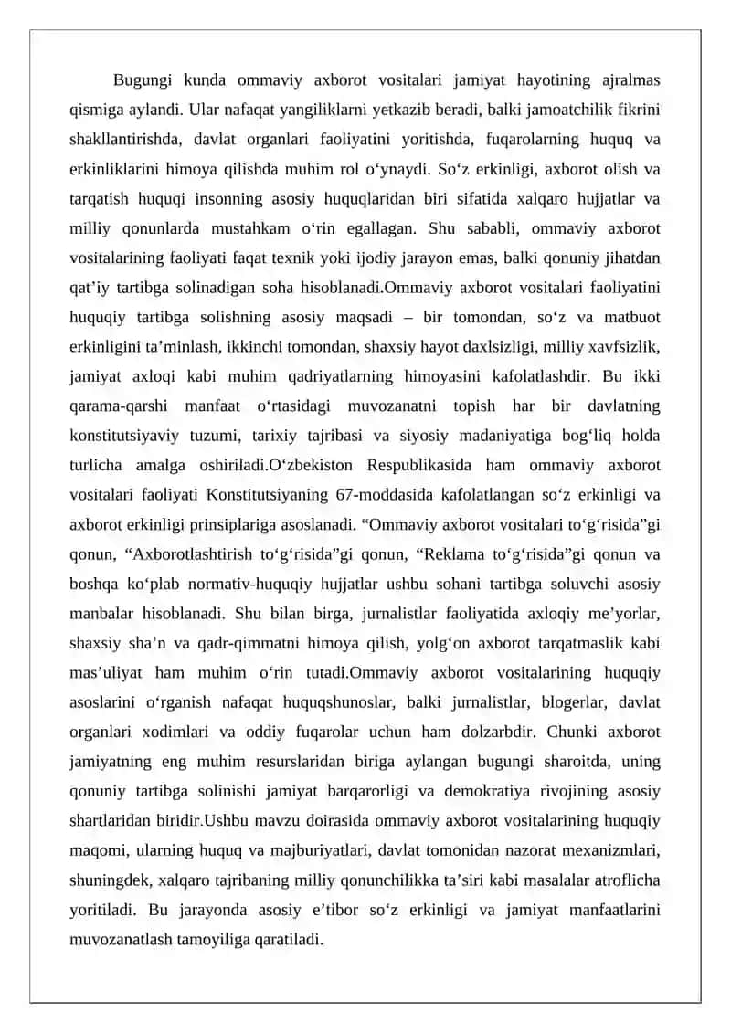 Ommaviy axborot vositalari faoliyatining huquqiy asoslari 2