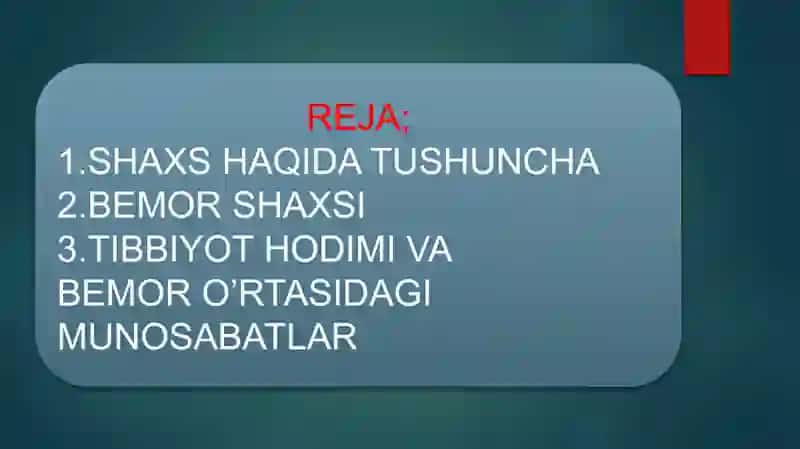 BEMOR SHAXSI, TIBBIYOT HODIMI SHAXSI 2