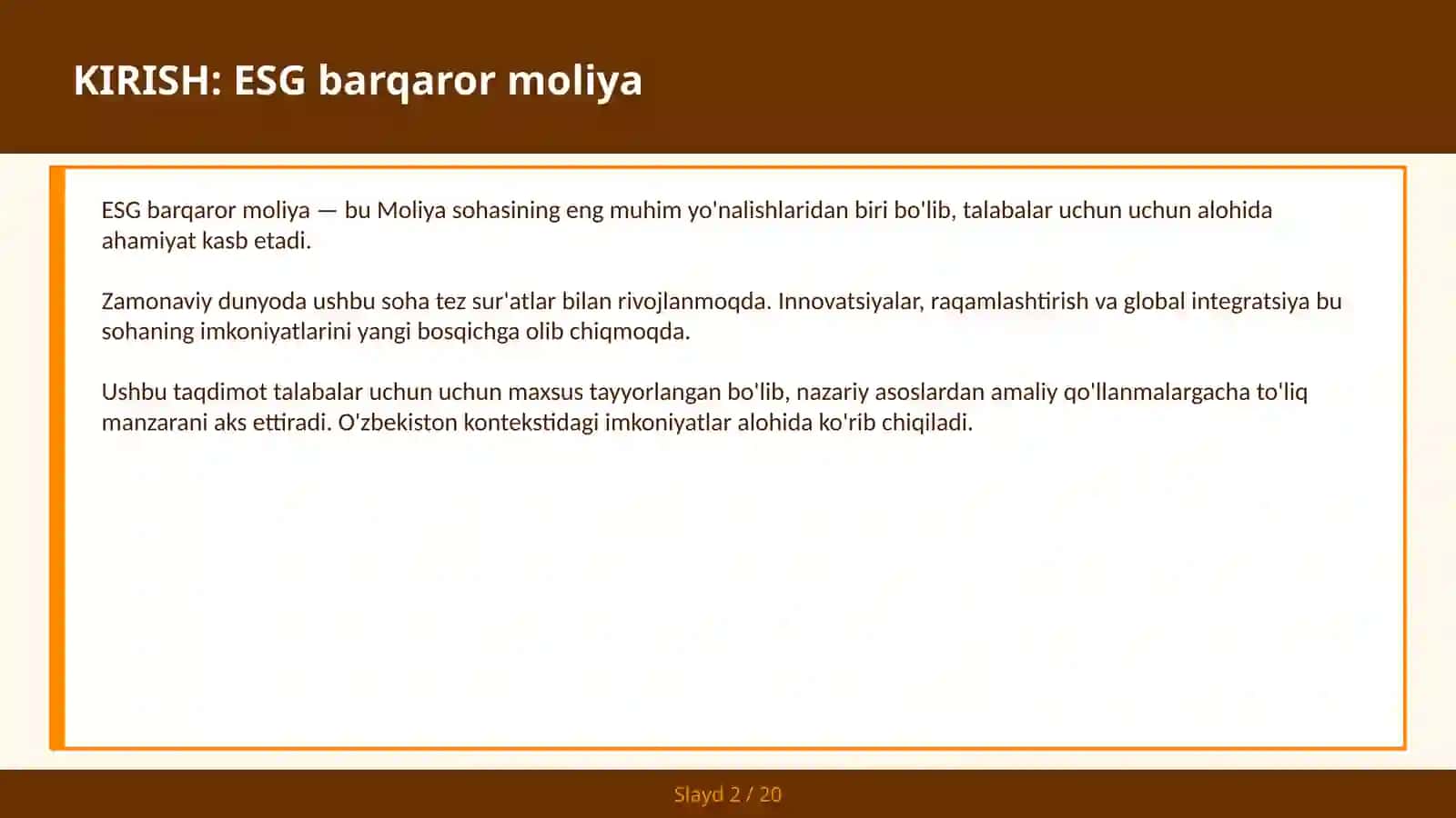 ESG barqaror moliya 2