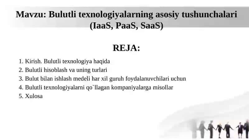 Bulutli texnologiyalarning asosiy tushunchalari (IaaS, PaaS, SaaS) 2