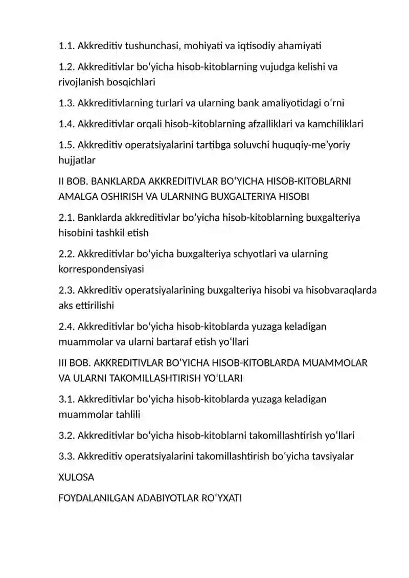 Banklarda akkreditivlar bo‘yicha hisob-kitoblar hisobi 2