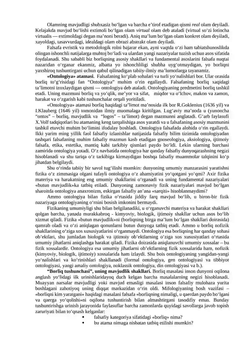 Borliq (Ontologiya) va rivojlanish falsafasi 2