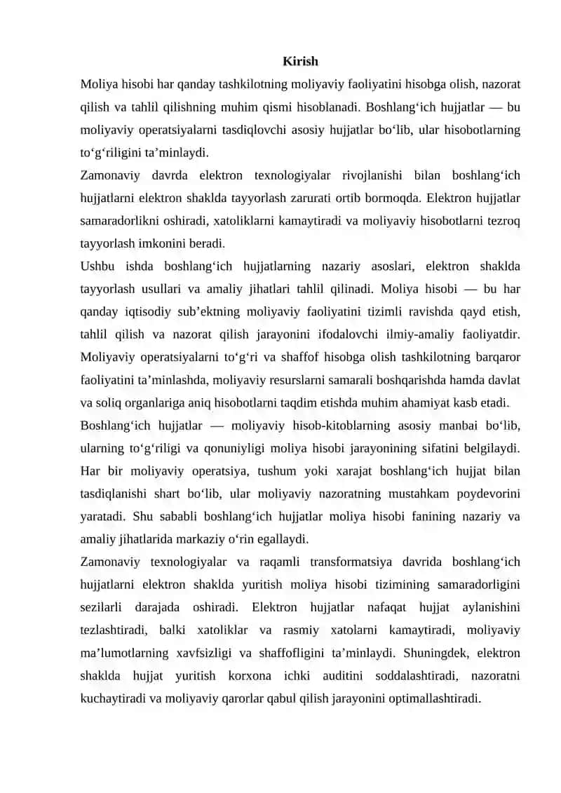 Moliya Hisobi Fanidan Boshlang‘ich Hujjatlarni Elektron Shaklda Tayyorlash 2