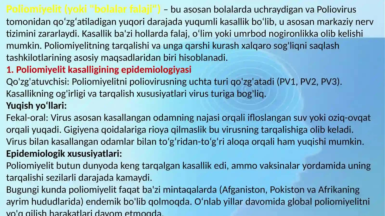O‘tkirichak infeksiyalari, shigellyozlar, salmonellyoz va tif-paratif kasalliklar epidemiologiyasi 2