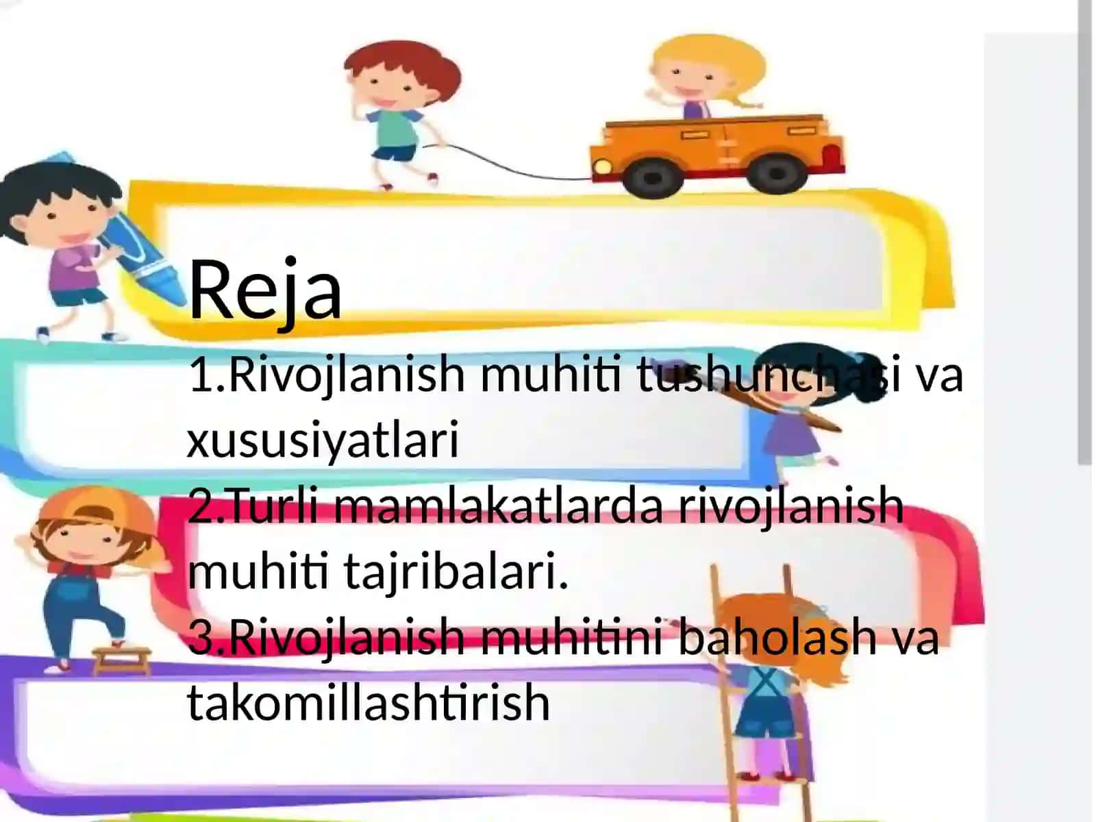 Maktabgacha ta’lim tashkilotlarida rivojlanish muhiti va rivojlanish markazlarining predmetli rivojlanish muhitini qurish 2
