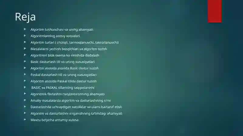 Masalalarning algoritmini tuzish va shu algoritm asosida Basic dasturlash tilida dastur tuzish. Masalalarning algoritmini tuzish va shu algoritm asosida Paskal dasturlash tilida dastur tuzish 2