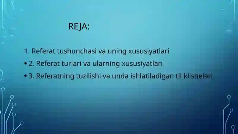 REFERAT IKKILAMCHI MATN JANRI SIFATIDA. REFERAT TURLARI. REFERATNING   TUZILISHI VA TIL KLISHELARI 2