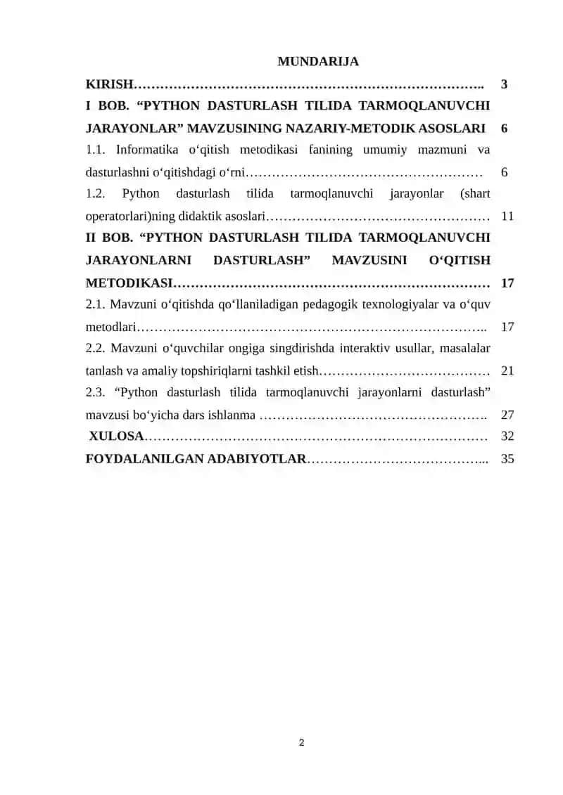 “Python dasturlash tilida tarmoqlanuvchi jarayonlarni dasturlash” mavzusini o‘qitish metodikasi 2