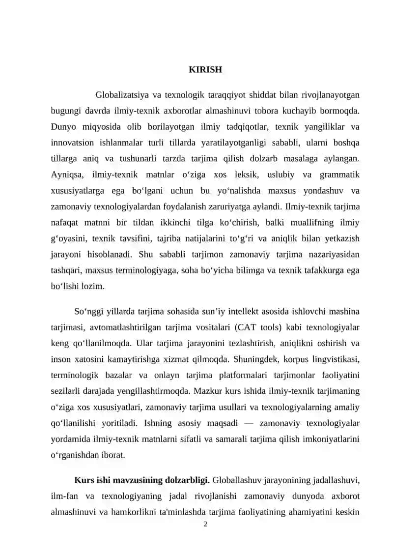 ILMIY-TEXNIK TARJMALARDAGI ZAMONAVIY USULLAR VA TEXNOLOGIYALAR 2
