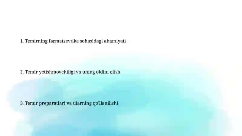 Temir elementining farmatsiyadagi axamiyati 2