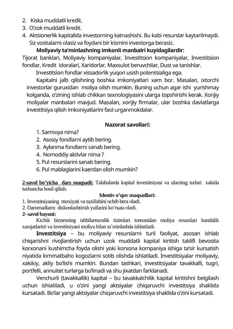 Kichik Biznes va Xususiy Tadbirkorlik Faoliyatini Tashkil Etish 2