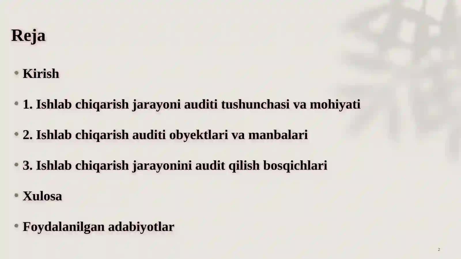 Ishlabchiqarish jarayonini auditi 2