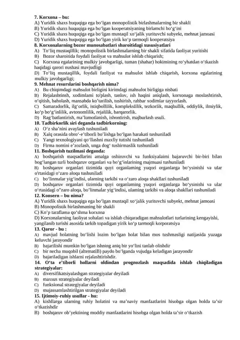 "Soha iqtisodiyoti va menejmenti" fanidan yakuniy nazorat ishi 2