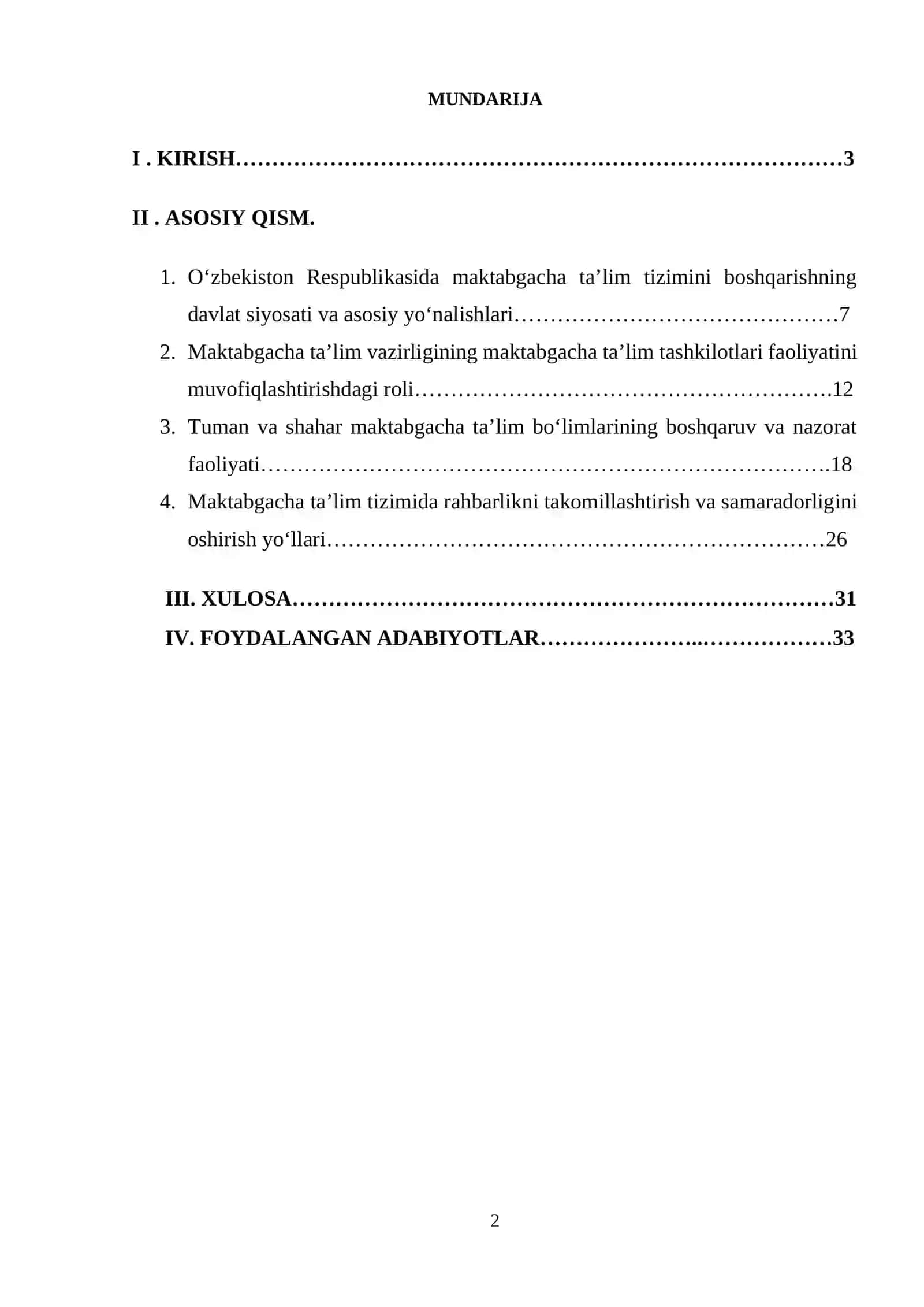 Oʻzbekiston Respublikasi maktabgacha taʼlim vazirligi va maktabgacha taʼlim boʻlimlari tomonidan maktabgacha taʼlimda rahbarlik 2