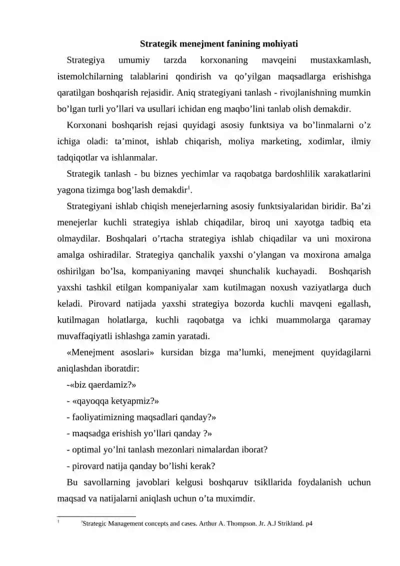 Strategik menejment fanining mohiyati 2