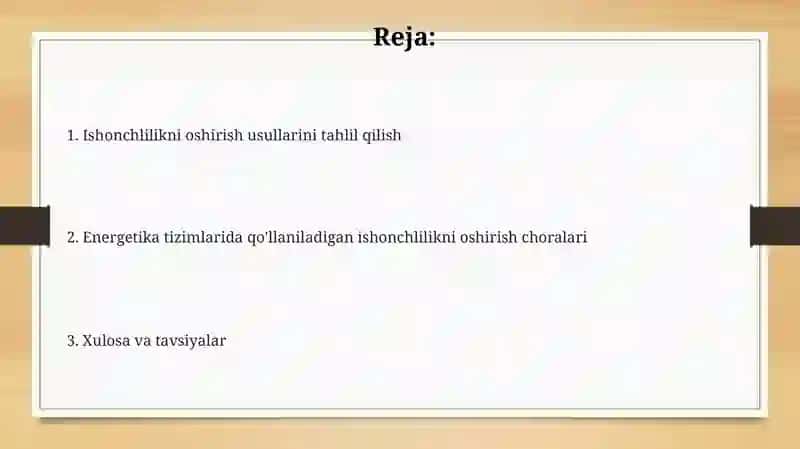 Ishonchlilikni oshirish usullarini tahlil qilish va qo'llaniladigan tadbirlar 2