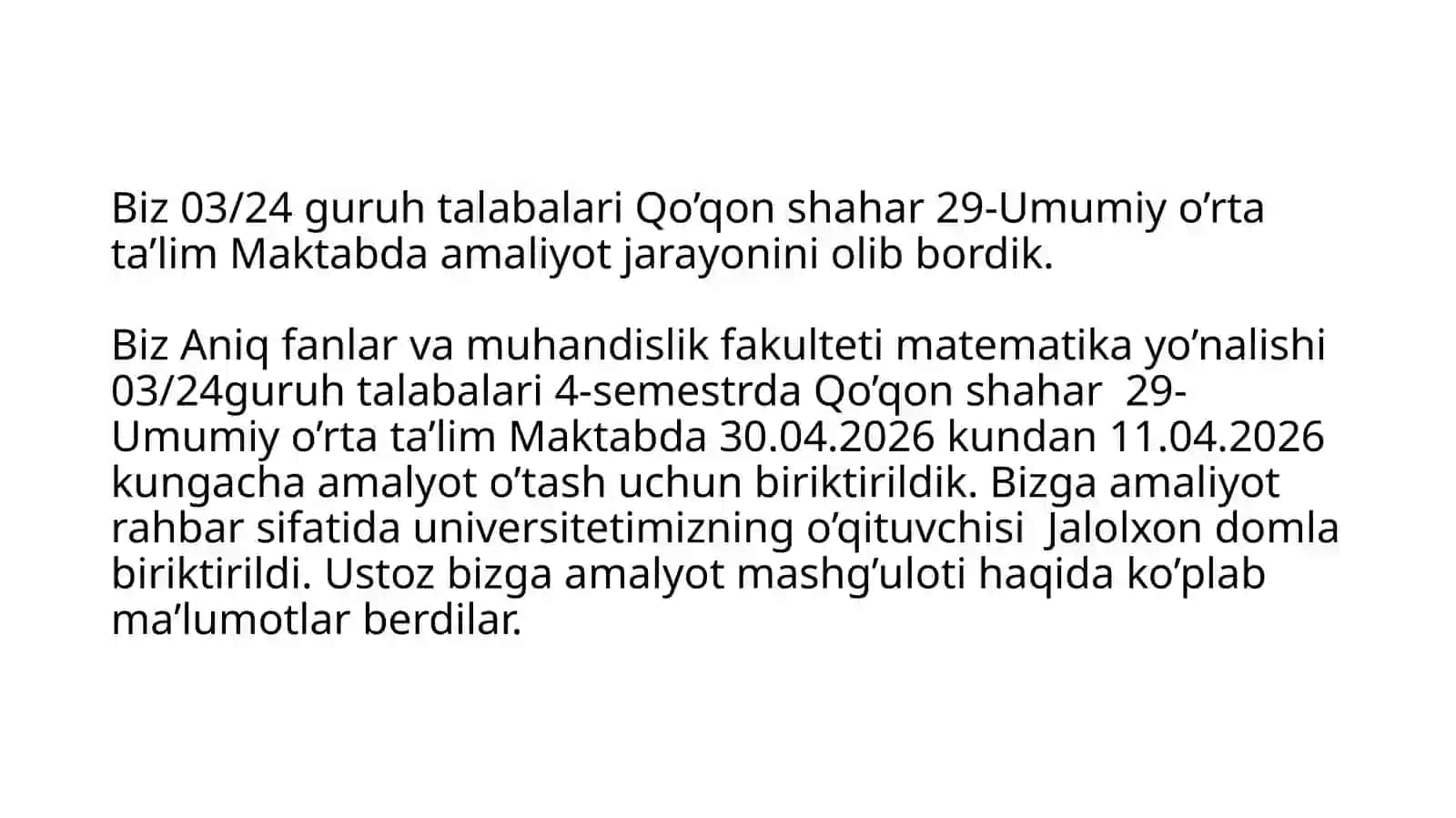 Malakaviy amaliyot fanidan taqdimoti 2