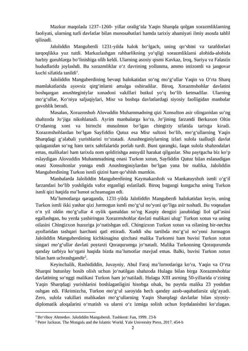 JАLОLIDDIN MАNGUBЕRDI HАLОKАTIDАN SО‘NG YАQIN SHАRQDА QОLGАN XОRАZMLIKLАR TАQDIRI (1237–1260) 2