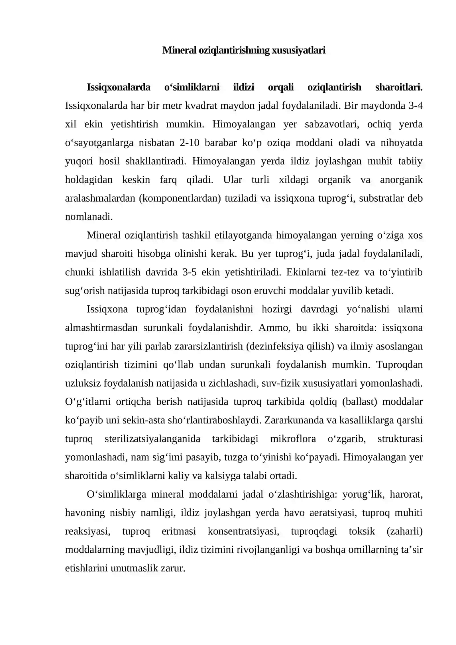 Mineral oziqlantirishning xususiyatlari 2
