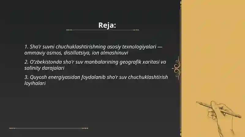 O'zbekistonda sho'r suvlarni chuchuklashtirish g'oyasi 2