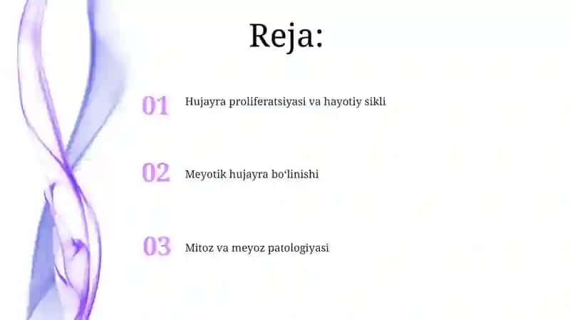 Proliferatsiyasi. Hujayraning meyotik boʻlinishi. Mitoz va meyozning patologiyasi 2