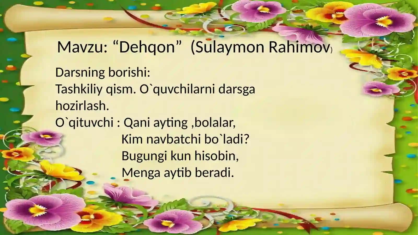 “Dehqon” (SulaymonRahimov) dars ishl anmasi 2