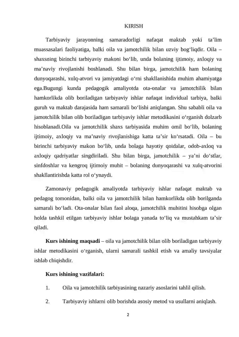 OILA VA JAMOTCHILIK BILAN OLIB BORILADIGAN TARBIYAVIY ISHLAR METODIKASI 2