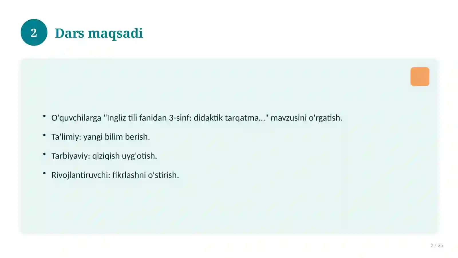 Ingliz tili fanidan 3-sinf: didaktik tarqatma materiallar 2