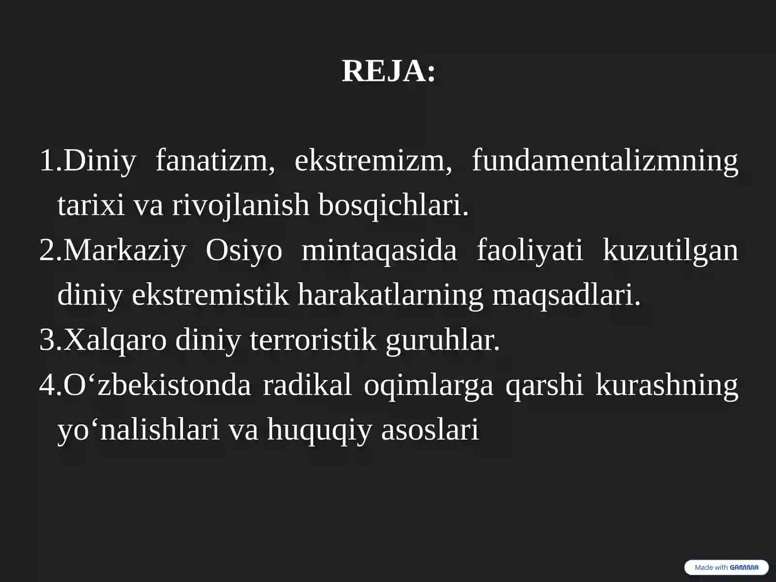 Diniy Fanatizm, Ekstremizm, Fundamentalizm va Terrorizmning Tarixi va Hozirgi Davrda Xavfsizlikga Tahdidi 2