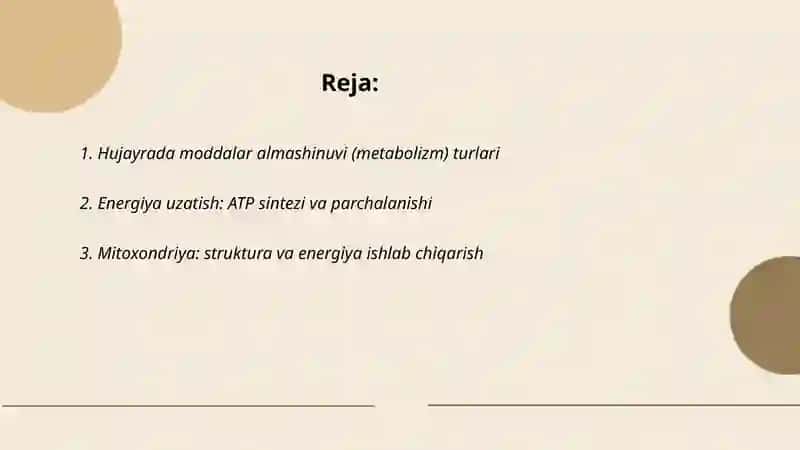 Hujayrada moddalar energiya almashinuvi malumotlar oqimi 2