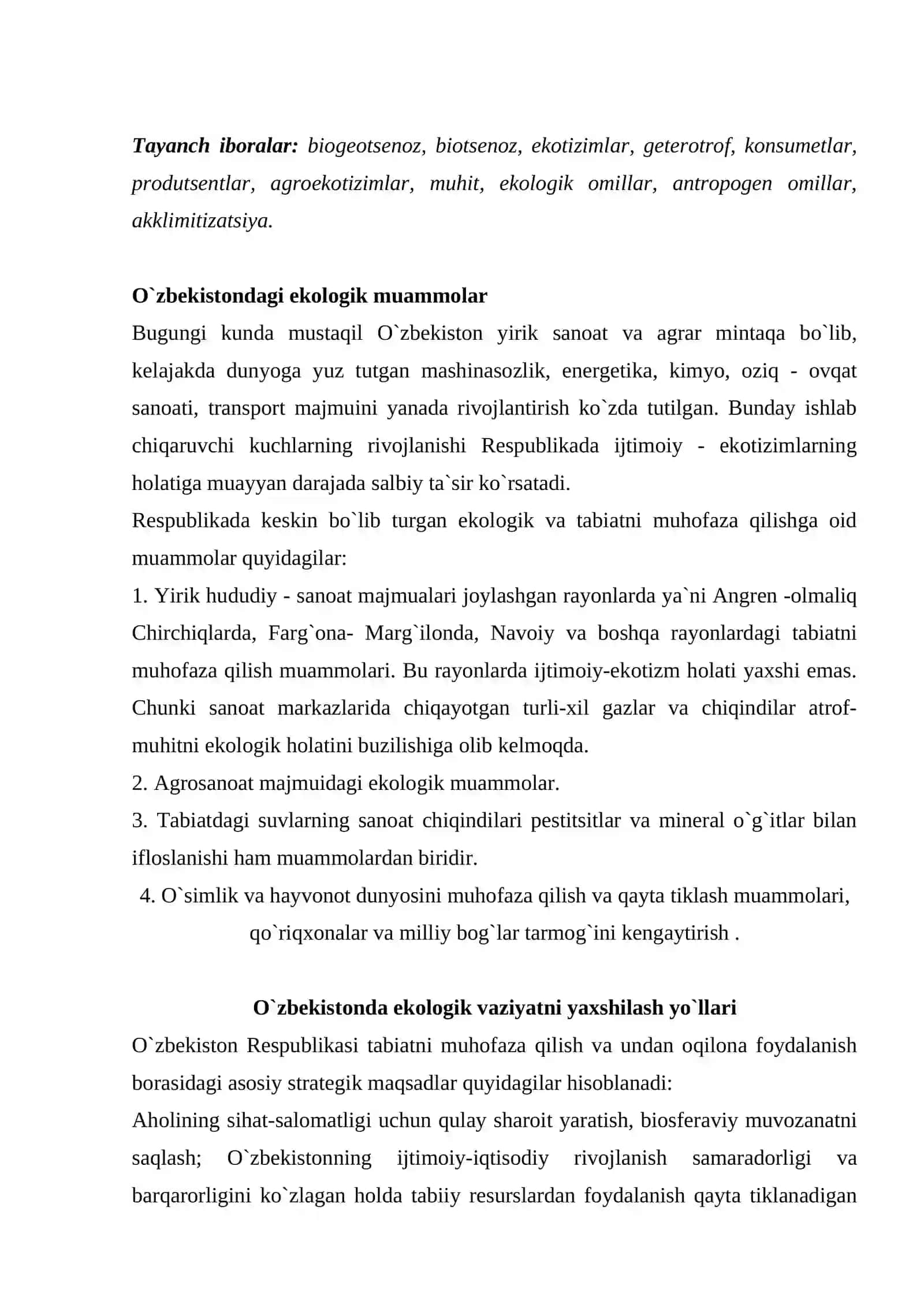 Ekologik tizimlar, muhit va ekologik omillar 2