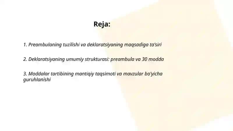 Inson huquqlari umumjahon deklaratsiyasining tuzilishi 2