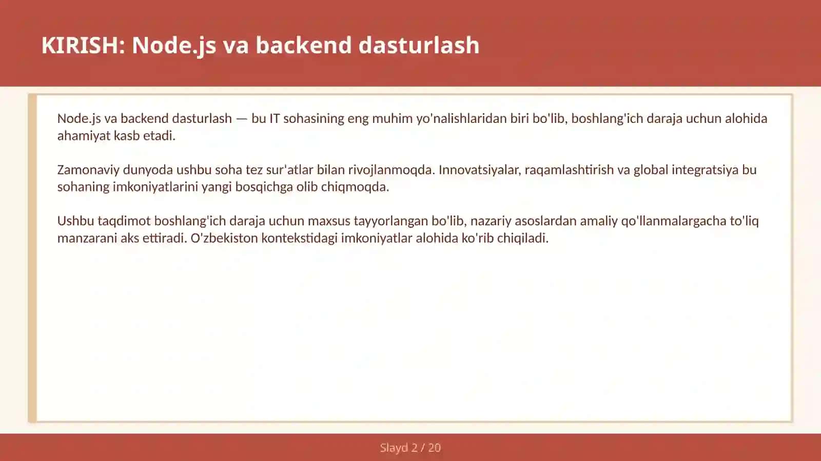 Node.js va backend dasturlash 2