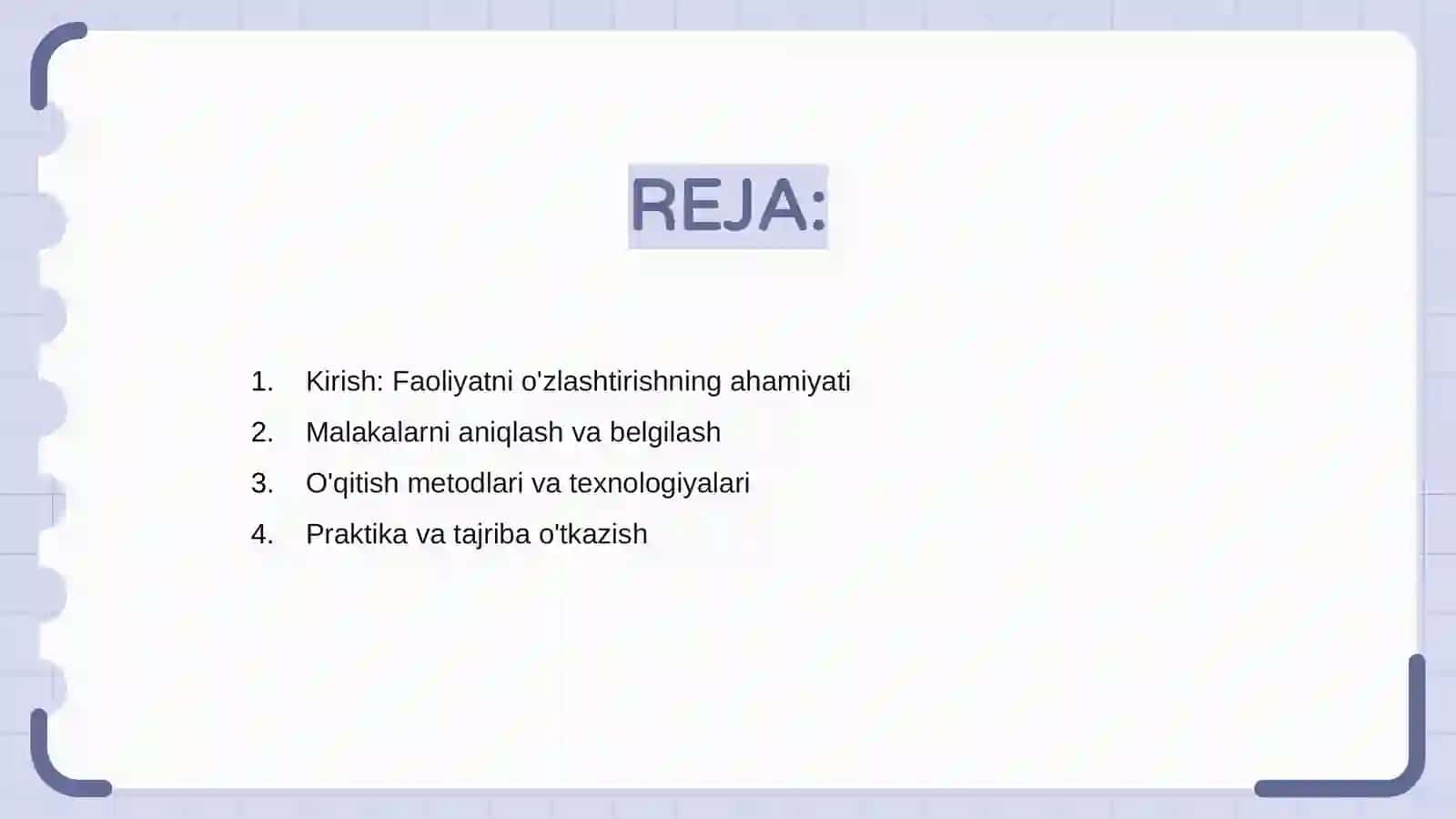 Faoliyatni ôzlashtirish va malakalarni egallash 2