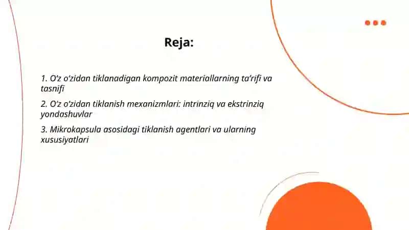 Oʻz oʻzidan tiklanadigan kompozit materiallar-imkoniyatlar va xususiyatlari 2