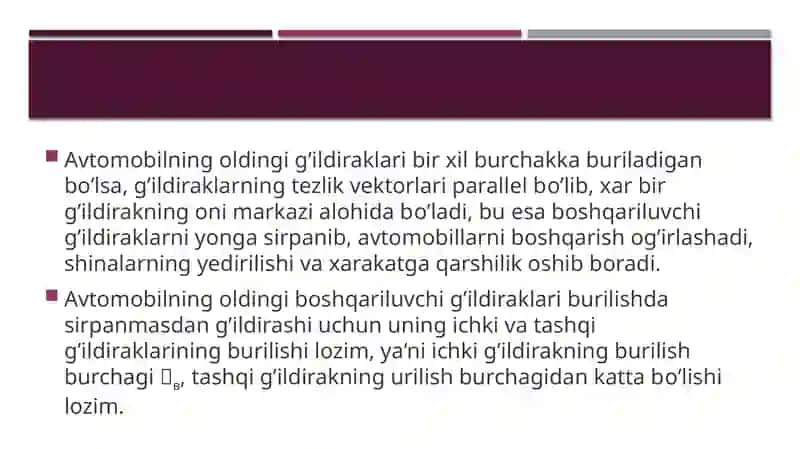 Avtomobilning rulyuritmasi 2
