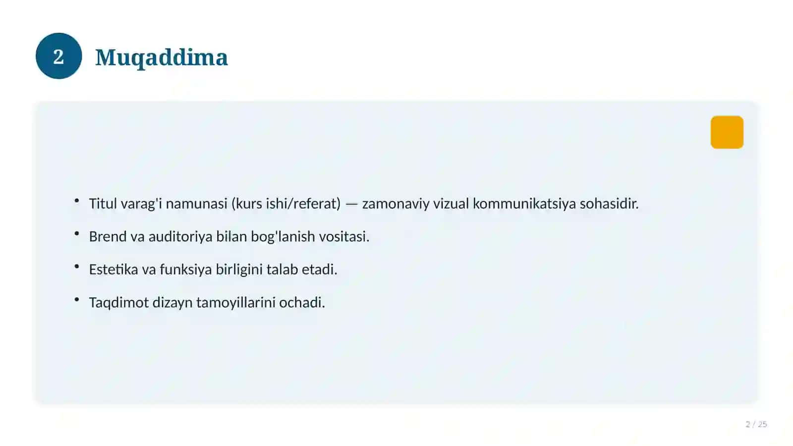Titul varag'i namunasi (kurs ishi/referat) 2