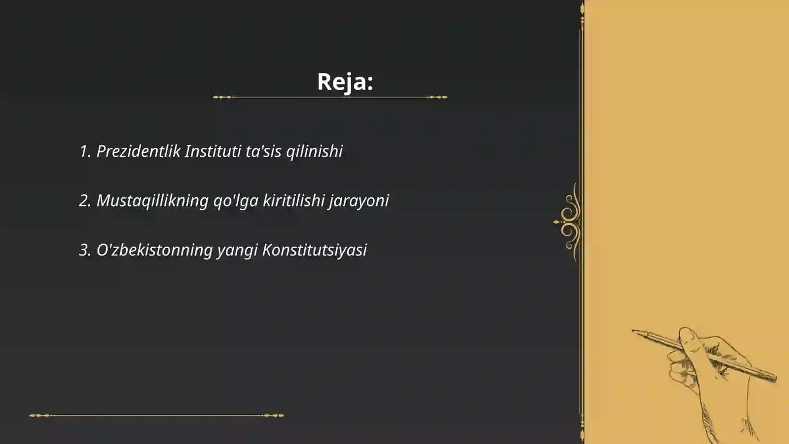 Ózbekiston Respublikasida Prezidentlik Instituti joriy etishi I. A. Karimovning Ózbekiston Respublikasi Prezidenti etib saylanishi 2