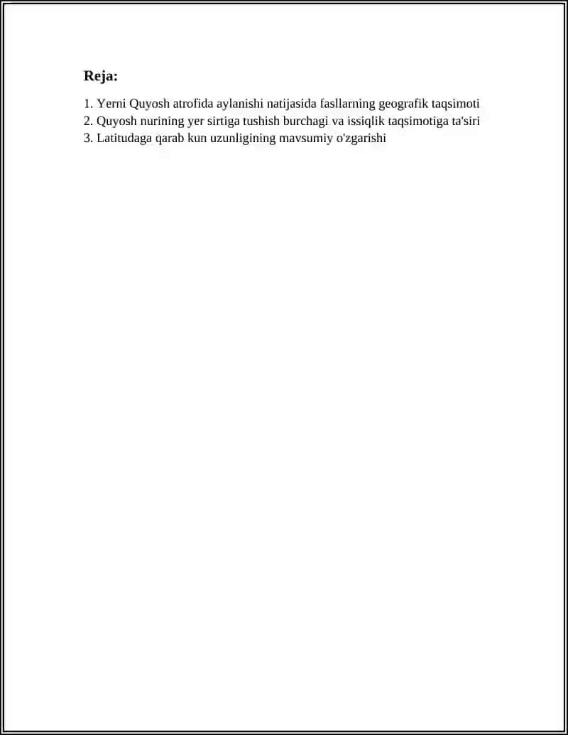 Yerning Quyosh Atrofida Aylanishining Geografik Oqibatlari 2