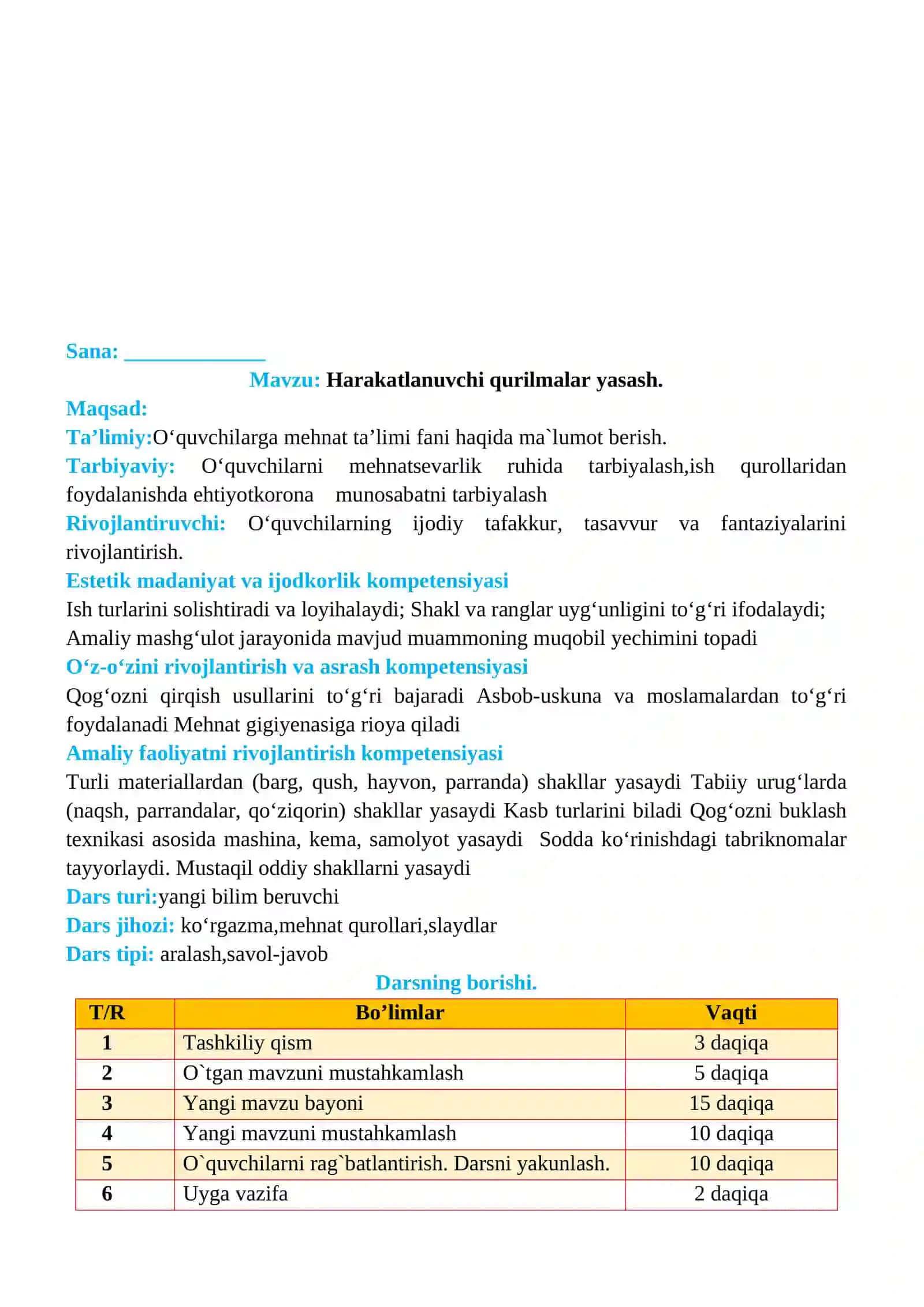 3-sinf Texnologiya fanidan Harakatlanuvchi qurilmalar yasash dars ishlanma 2