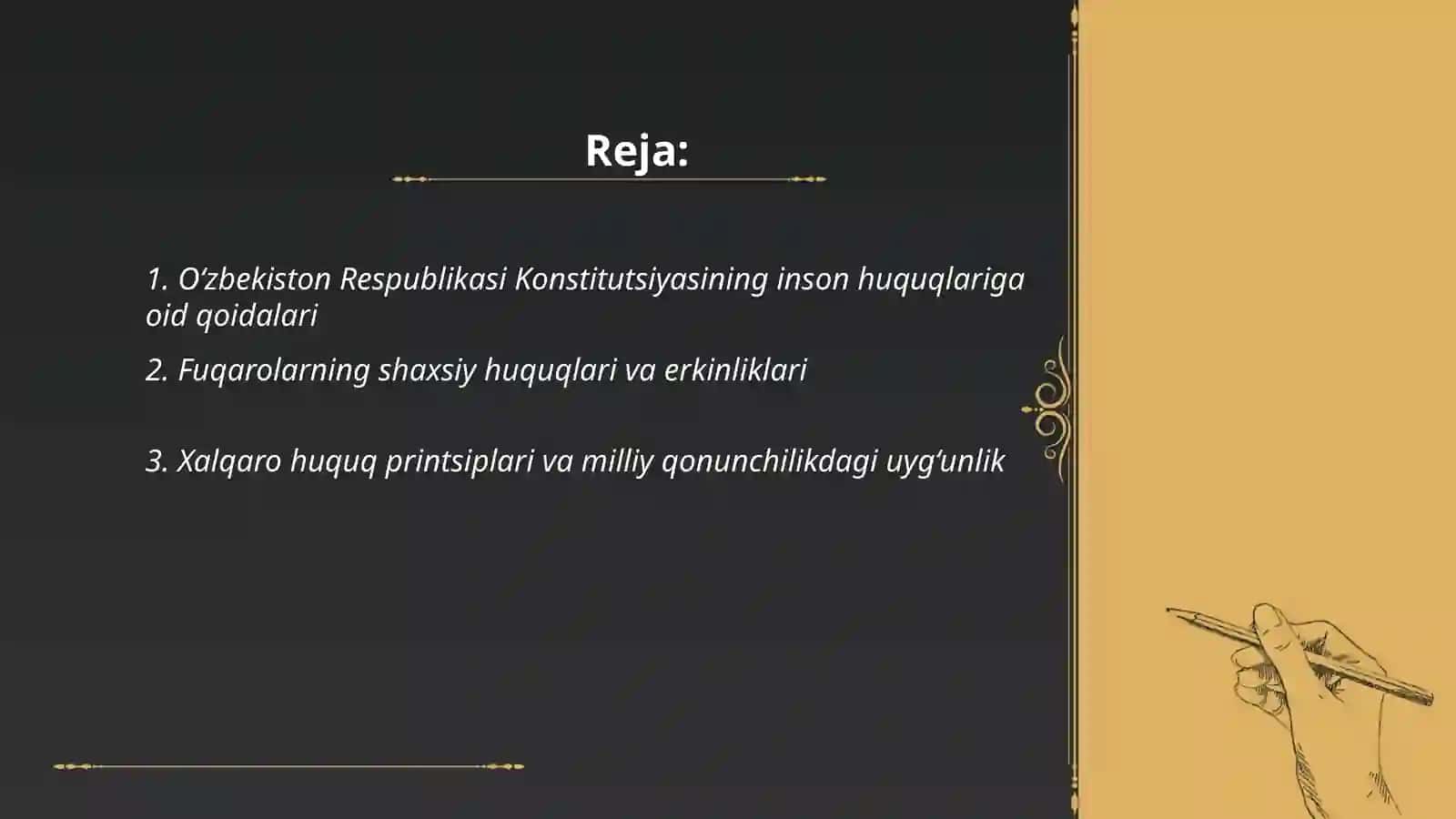 Yangilangan konstitutsiyada inson va fuqaro huquq va erkinliklari hamda burchlarining konstitutsiyaviy asoslari (O'ZBEKISTON) 2