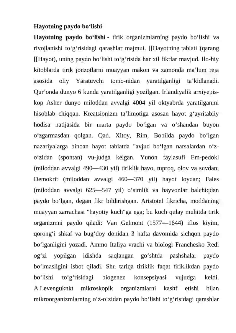 Hayotning paydo bo`lishi haqidagi zamonaviy tasavvurlar 2
