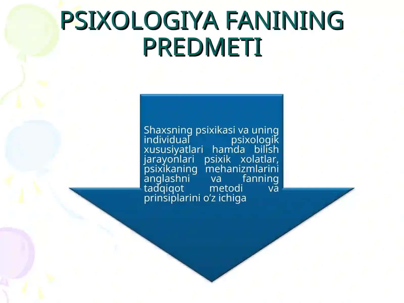 PSIXOLOGIYA FANINING PREDMETI VA RIVOJLANISH TARIXI, SOXALARI VA TADQIQOT METODLARI 2
