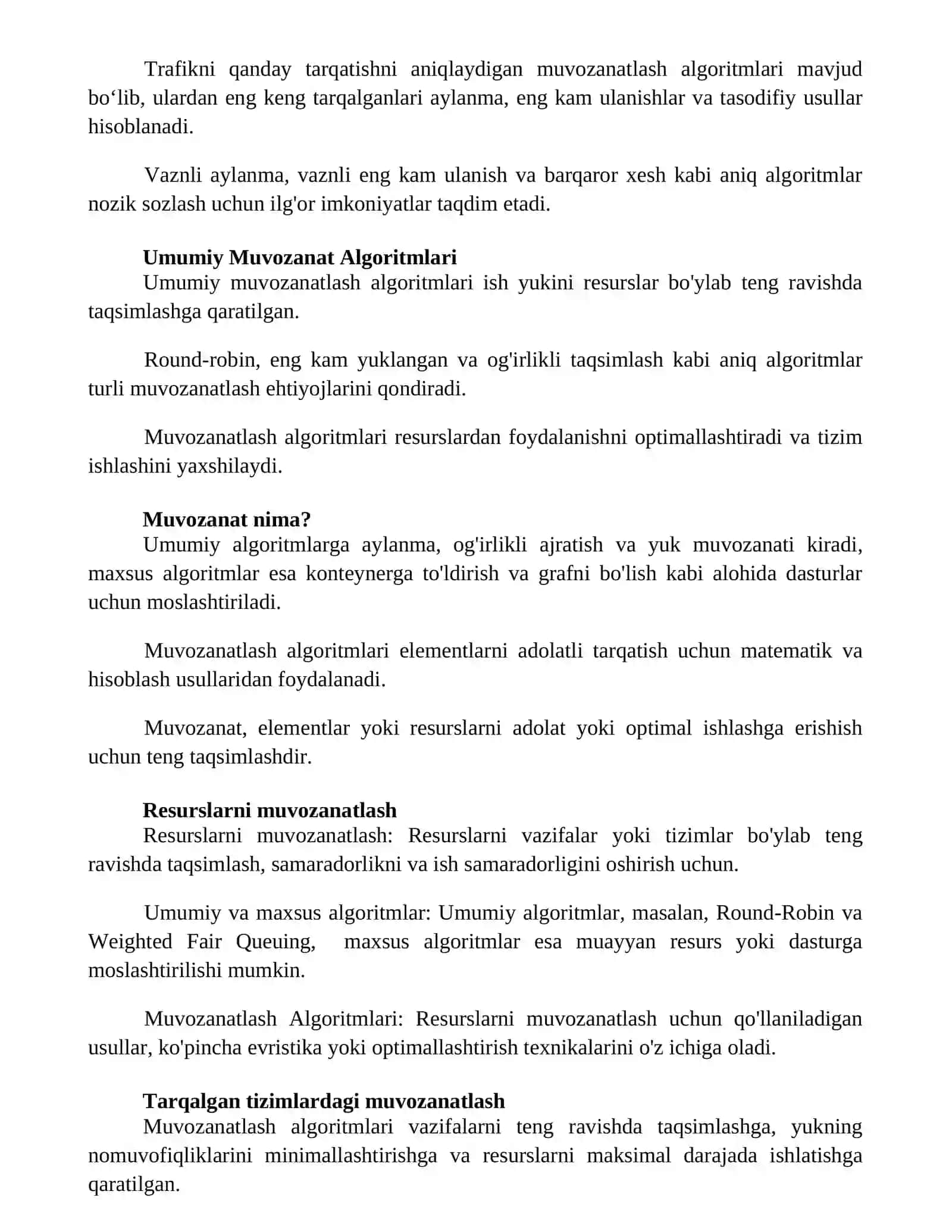 Muvozanatlash algoritmlari 2