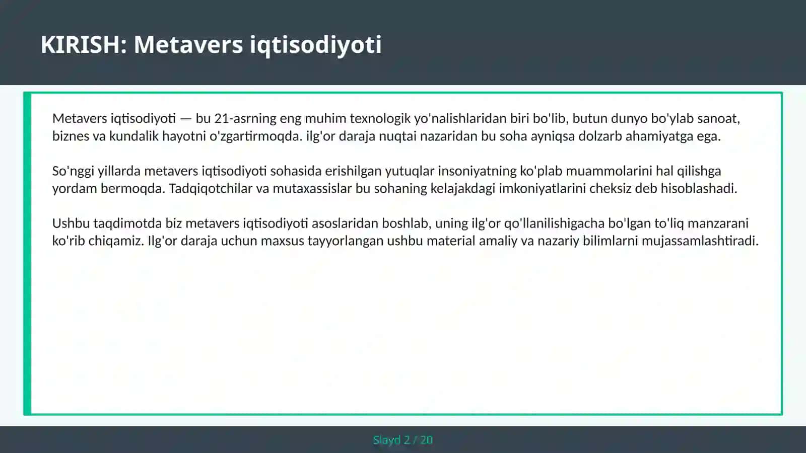 METAVERS IQTISODIYOTI 2